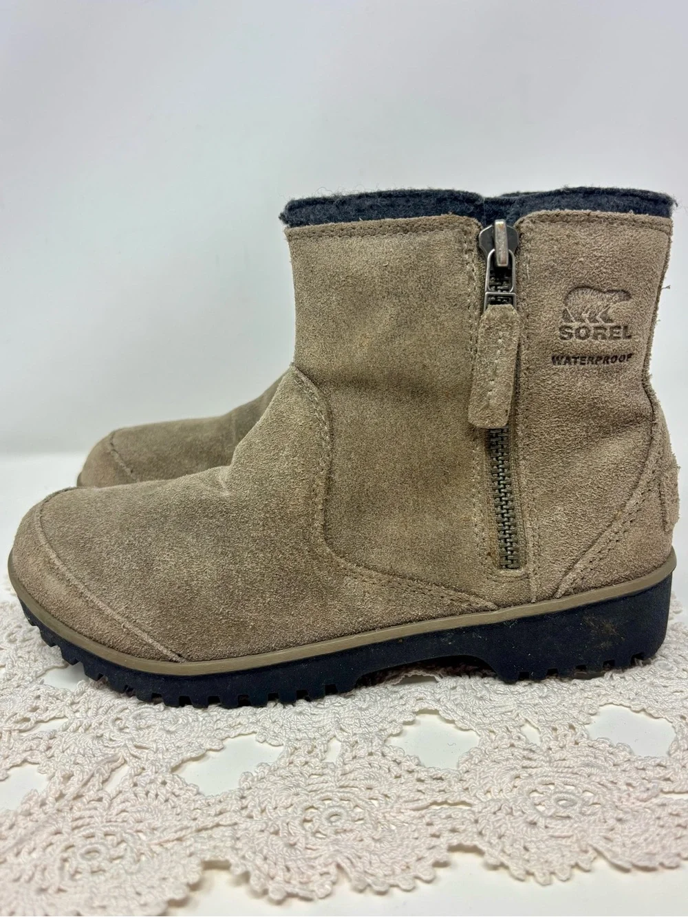 Sorel Women's Meadow Zip-Up Ankle Boots Leather Suede Waterproof Chunky Heel